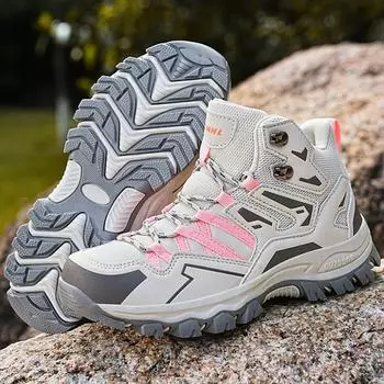 Осенне-зимние новые мужские и женские альпинистские ботинки с высоким берцем, нескользящая и защитная спортивная обувь 36 розовый