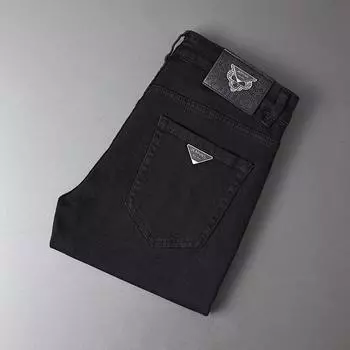 Осенне-зимние новые мужские плюшевые толстые/обычные черные джинсовые брюки высокого качества Slim Fit эластичные длинные брюки маленькой стопы 28 чёрный