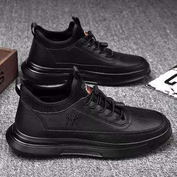 Осенне-зимние новые мужские туфли из ПУ, студенческие универсальные повседневные туфли, британская мода, трендовая обувь, спортивная обувь для серфинга, черные маленькие кожаные туфли 39