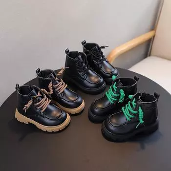 Осенне-зимние новые одинарные ботинки для девочек в британском стиле, ботинки Martin для мальчиков, детские короткие ботинки с боковой молнией, одинарные ботинки 21 коричневый