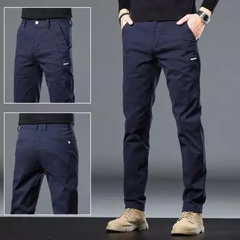 Осенне-зимние новые прямые мужские эластичные облегающие повседневные брюки, повседневные универсальные брюки для мужчин 28 чёрный