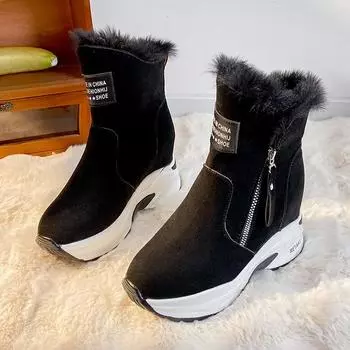 Осенне-зимние новые сапоги на толстой подошве с утолщенным каблуком, модные термоботинки из хлопка, средней длины, с рукавами-трубами, однотонные, короткие 35 хаки