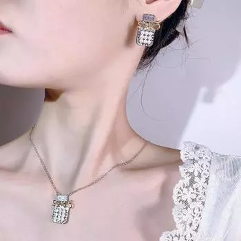 Осенне-зимние новые серьги-гвоздики с жемчужным бантом из серебра 925 пробы, цепочка на ключицу для женщин, универсальные, свежие и милые