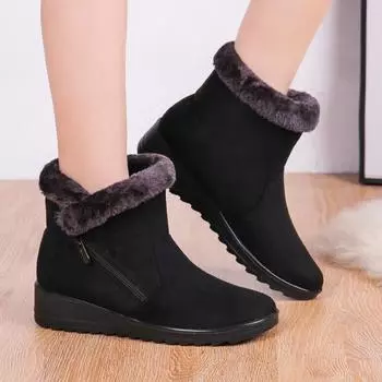 Осенне-зимние новые теплые женские зимние ботинки, повседневная женская обувь на низком каблуке с боковой молнией 35 чёрный