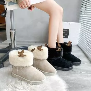 Осенне-зимние новые теплые зимние сапоги, женская плюшевая и толстая короткая хлопковая обувь 35 чёрный