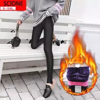 Осенне-зимние новые толстые блестящие брюки с высокой талией 8 см, большие размеры, женские леггинсы для полных женщин