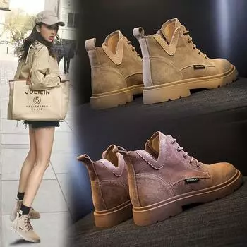 Осенне-зимние новые женские кожаные короткие сапоги черные локомотивные женские сапоги 34