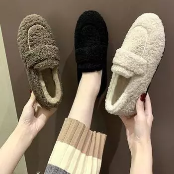 Осенне-зимние новые женские туфли Bean Shoes из плюша и хлопка с толстой подошвой 35 чёрный