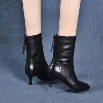 Осенне-зимние новые женские туфли на тонком каблуке с острым носком ботинки Martin европейские и американские износостойкие бархатные модные ботинки трендовые тонкие средние ботинки 35