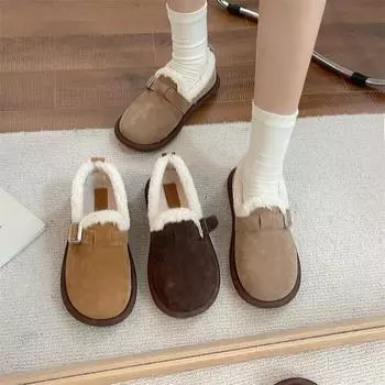 Осенне-зимние новые женские туфли с одним ремешком из хлопка и теплые туфли из толстого бархата из хлопка 35 хаки