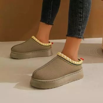 Осенне-зимние новые зимние ботинки на толстой подошве, утепленные модные хлопковые туфли с начесом и утолщением, низкие чехлы для ног, однотонные хлопковые тапочки большого размера 36 чёрный