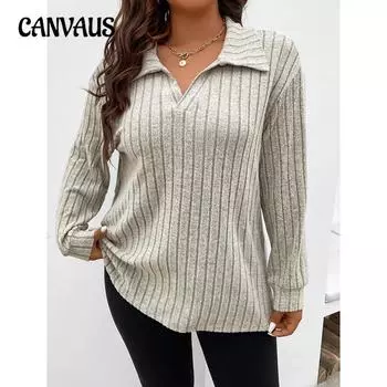 Осенне-зимние однотонные женские топы больших размеров с V-образным лацканом, длинными рукавами, в полоску, свободный пуловер с эффектом потертости S чёрный