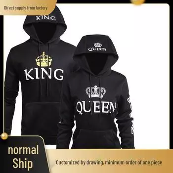 Осенне-зимние парные толстовки с капюшоном – принт «Королева и король» для мужчин и женщин 3XL