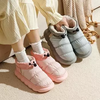 Осенне-зимние пары хлопчатобумажная обувь, водонепроницаемые толстые мягкие хлопковые тапочки для женщин, теплая домашняя одежда для мужчин 36-37 розовый