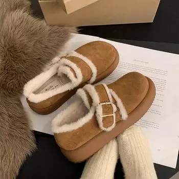 Осенне-зимние плюшевые хлопковые женские зимние ботинки, модные туфли на платформе с пряжкой на ремне, удобные, сохраняющие тепло туфли 35 малиновый