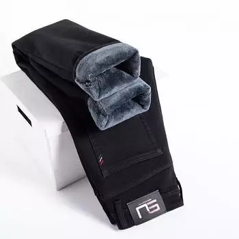 Осенне-зимние плюшевые/обычные мужские джинсы, утолщенные, теплые, прямые, свободные, верхняя одежда, повседневные, длинные хлопковые брюки 28