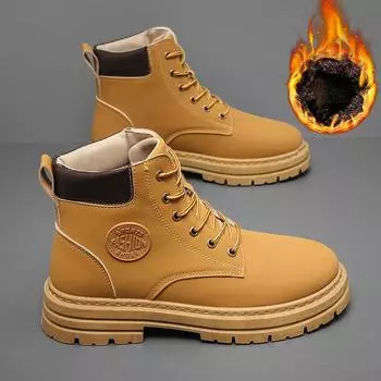 Осенне-зимние плюшевые желтые сапоги. Толстые зимние изоляционные ботинки. Винтажная рабочая одежда. Туфли с высоким берцем. Кожаные ботинки на толстой подошве в британском стиле. 39 жёлтый
