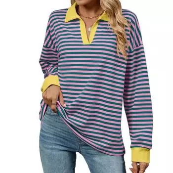 Осенне-зимние полосатые толстовки с капюшоном, модные свободные толстовки с длинными рукавами в стиле пэчворк, цветная толстовка для женщин, пуловер S