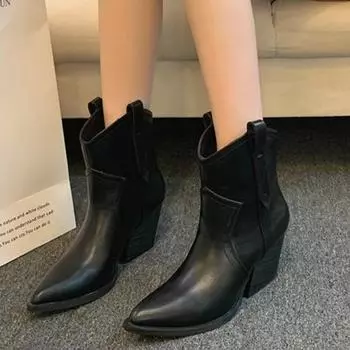 Осенне-зимние повседневные ковбойские ботильоны в стиле вестерн, модные женские туфли на платформе с острым носком, дизайнерские туфли на высоком каблуке 35