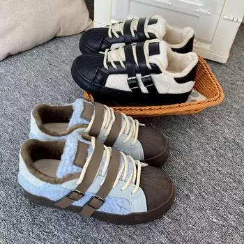 Осенне-зимние повседневные теплые туфли из бархата в стиле ретро для женщин 35 чёрный