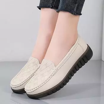 Осенне-зимние повседневные женские туфли-одиночки для мам среднего и пожилого возраста, мягкая кожаная поверхность, мягкая подошва, удобные кожаные туфли для женщин 35 абрикосовый