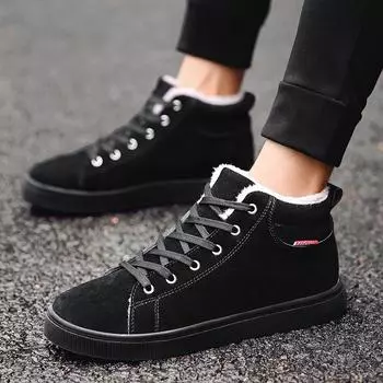 Осенне-зимние повседневные зимние ботинки мужские водонепроницаемые ботильоны на плоской подошве устойчивые модные мужские зимние ботинки большого размера 6.5 чёрный