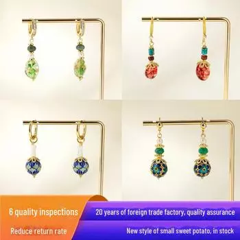 Осенне-зимние ретро-серьги из стеклянной эмали в китайском стиле — элитные ювелирные изделия от Xiaohongshu TE02162 красный