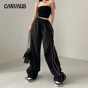 Осенне-зимние ретро широкие повседневные брюки женские свободные полосатые спортивные штаны для уличных танцев хип-хоп S коричневый