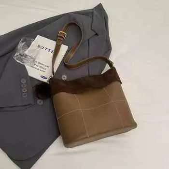 Осенне-зимние роскошные сумки-ведра для женщин, новые популярные сумки из нубуковой кожи PU на одно плечо, сумка-тоут для поездок на работу