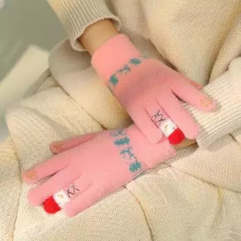 Осенне-зимние рождественские перчатки для сенсорного экрана со снеговиком, симпатичные студенческие перчатки в парном стиле, вязанные, устойчивые к холоду и теплые, для езды на велосипеде, плюшевые, утолщенные, модные average size