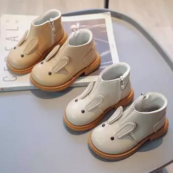 Осенне-зимние сапоги для девочек, детские ботинки принцессы с милым кроликом, нескользящая уличная обувь для малышей, теплые кашемировые сапоги для детей 21 бежевый