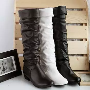 Осенне-зимние сапоги, повседневные высокие сапоги на низком каблуке, грубые ботинки с круглой головкой и женской обувью Knight Shoes. 41 белый