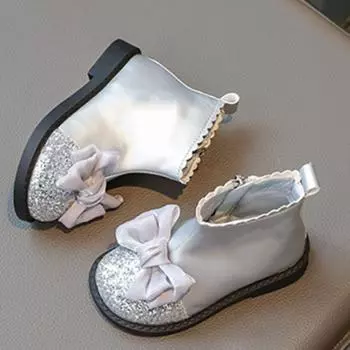 Осенне-зимние сапоги принцессы для девочек в корейском стиле, роскошные сапоги для маленьких девочек, блестящие сапоги из искусственной кожи для детей 22 чёрный