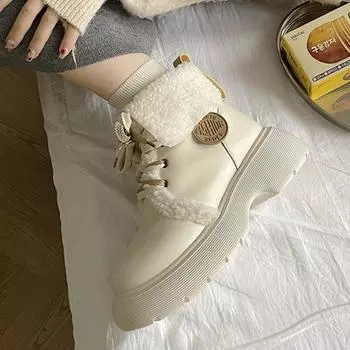 Осенне-зимние сапоги, женская обувь, ретро-дизайн, уличные женские повседневные плюшевые сапоги 35 чёрный