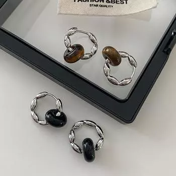 Осенне-зимние серьги Merad Tiger S Eye Stone с пряжкой, простые серьги-пряжки, серьги-гвоздики в стиле ретро, универсальные серьги кофейного цвета