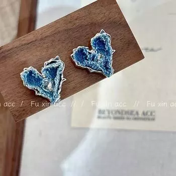 Осенне-зимние серьги-сердечки из денима Sweetheart: Роскошные легкие серьги-подвески для девочек E0271