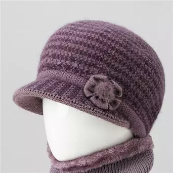 Осенне-зимние шапки для детей, мам, пожилых людей, вязаные шапки с бархатом для тепла, бабушкины вязаные шапки, для пожилых людей среднего возраста, теплые хлопковые шапки one size