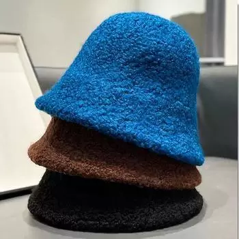 Осенне-зимние шапки для женщин, новые классические простые шерстяные овечьи шапки-ведро, теплая рыболовная шапка, универсальная модная японская женская панама 54-58cm