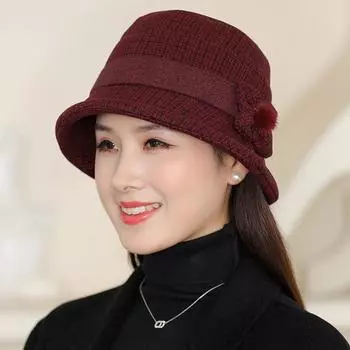 Осенне-зимние шапки для женщин шерстяные шапки-тазики для пожилых людей среднего возраста зимние шапки для бабушек цилиндры для мам хлопчатобумажные шапки для мам