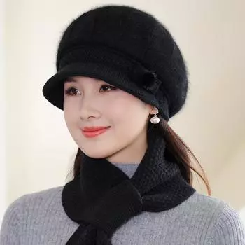 Осенне-зимние шапки для женщин среднего возраста с добавлением толстой трикотажной пряжи, бархатные шапки и кепки (Женский) one size