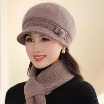 Осенне-зимние шапки для женщин среднего возраста с добавлением толстой трикотажной пряжи, бархатные шапки и кепки (Женский) one size