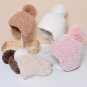 Осенне-зимние шапки для женщин, толстая теплая вязаная шапка, женские однотонные шапки-бини, женская лыжная шапка-ушанка, шапка-бини 55-60cm чёрный