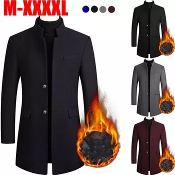 Осенне-зимние шерстяные мужские пальто, повседневные тонкие шерстяные ветровки, шерстяная мужская одежда средней длины XXXXL чёрный