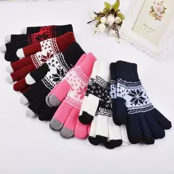 Осенне-зимние шерстяные утолщенные внутренние жаккардовые вязаные сенсорные перчатки корейского стиля бархатные студенческие велосипедные перчатки