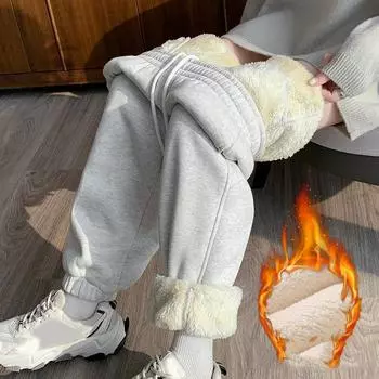 Осенне-зимние широкие плотные брюки для женщин, повседневные прямые брюки с высокой талией и завязками, новинка 2024 года, свободные повседневные однотонные бархатные брюки 2377 S слоновая кость