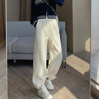 Осенне-зимние спортивные брюки с высокой талией, женские уличные повседневные шаровары, однотонные свободные женские брюки S розовый