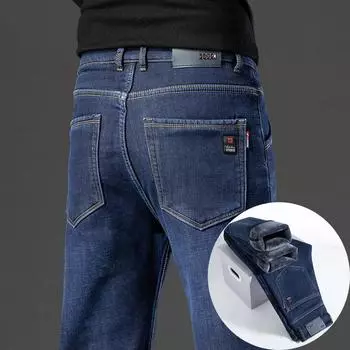 Осенние и зимние утепленные джинсы мужские модели прямые свободные утолщенные модели повседневных мужских брюк 28