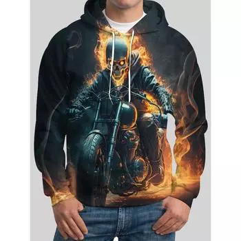Осенне-зимние свитера с длинными рукавами, 3D-печатная мужская толстовка с капюшоном, рисунок на мотоцикле на Хэллоуин, модная спортивная одежда S