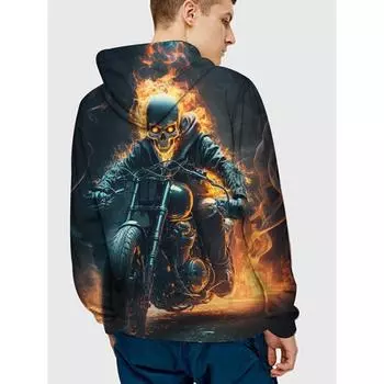 Осенне-зимние свитера с длинными рукавами, 3D-печатная мужская толстовка с капюшоном, рисунок на мотоцикле на Хэллоуин, модная спортивная одежда S