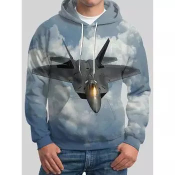 Осенне-зимние свитера с самолетом, длинные рукава, 3D-печатная мужская толстовка с капюшоном, мультяшный узор, модная спортивная толстовка S